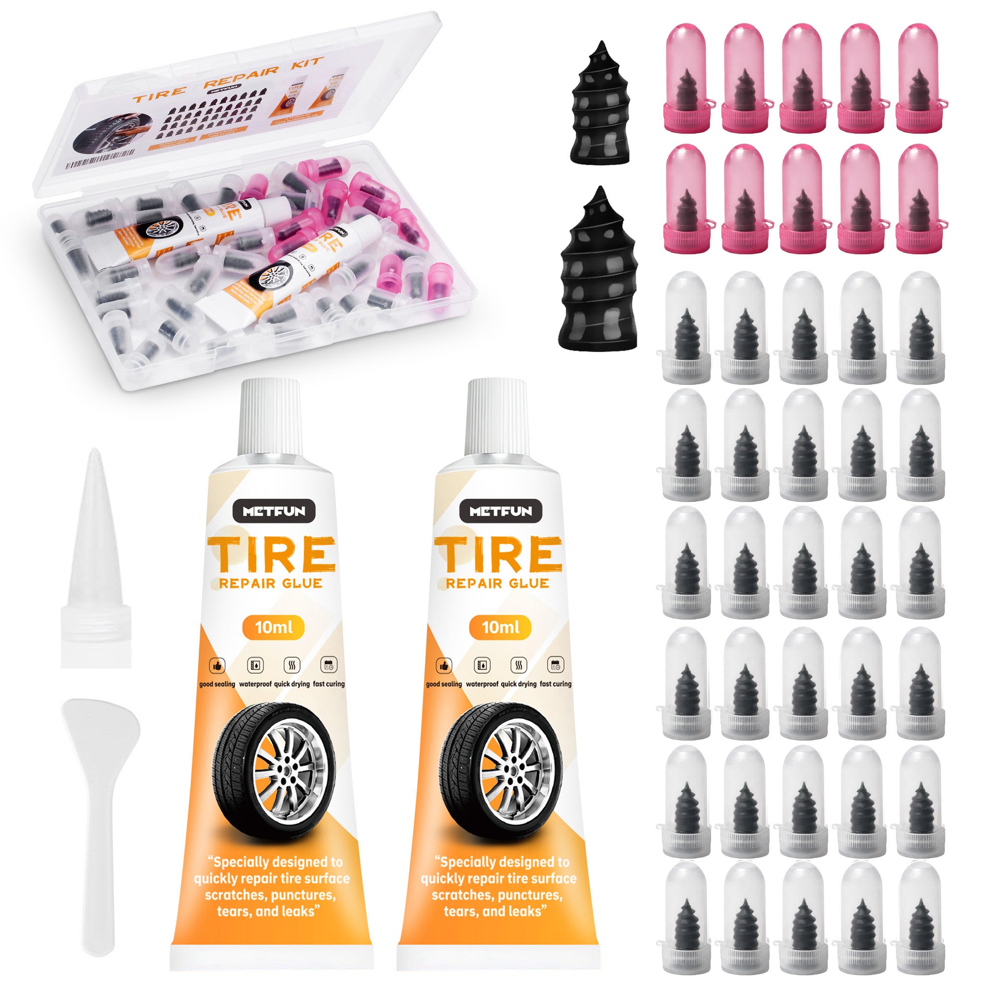 METFUN tire repair kit with 40 repair screws and sealant
